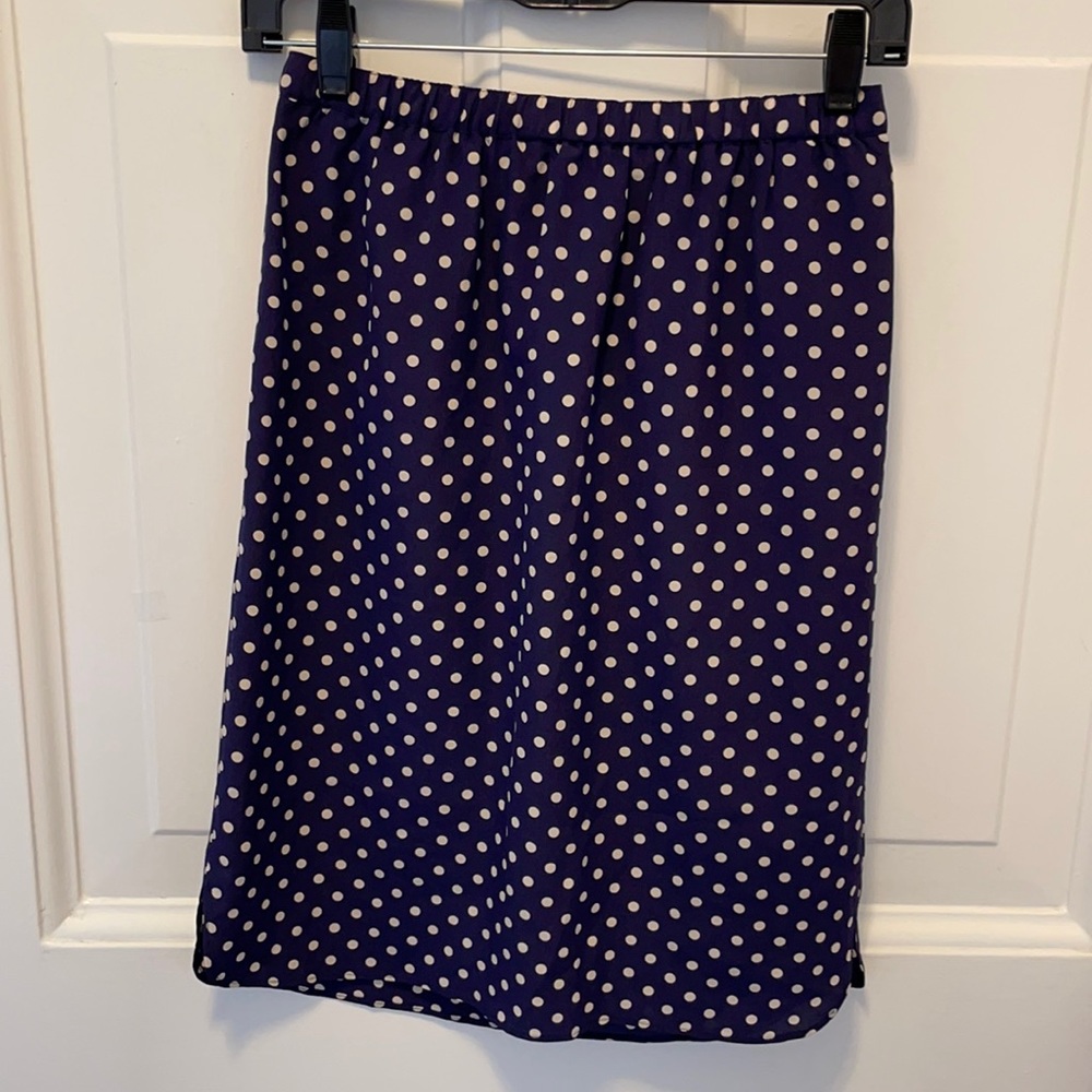 Madewell Navy Blue Polka Dot Silk Skirt Small